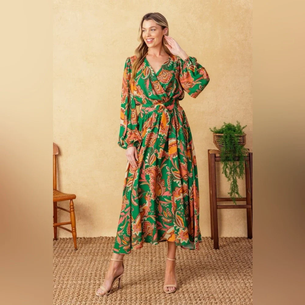 Flaying Tomato SUNNYSIDE FLORALS WOVEN MIDI DRESS size L pristine condition - Picture 9 of 17